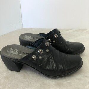 Romika Black Leather Mule Clogs Size 37 (6.5)